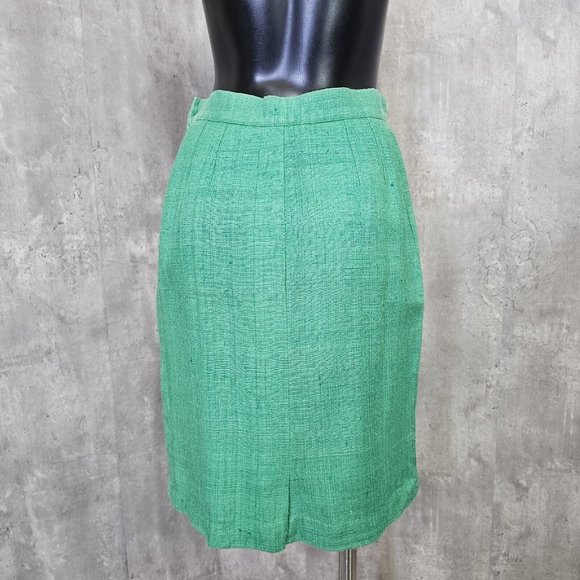 Vintage 80s Yves Saint Laurent Green Skirt Power Suit Career Casual Gold Buttons - Picture 10 of 16